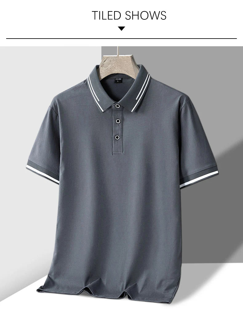 TFETTERS Men's Summer Polo Shirt Top Short Sleeve Turn Down Collar Solid Color Cotton White Casual T Shirt for Men Clothes