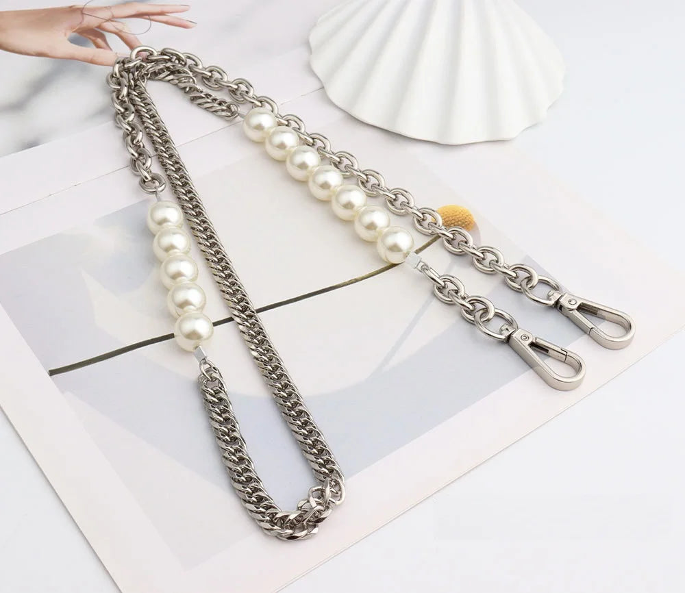 316L Stainless Steel Solid Metal and Pearl Bag Chain Bandage Kpop Strap Luxury Accessories Handles IP Gold Plated Gift DIY