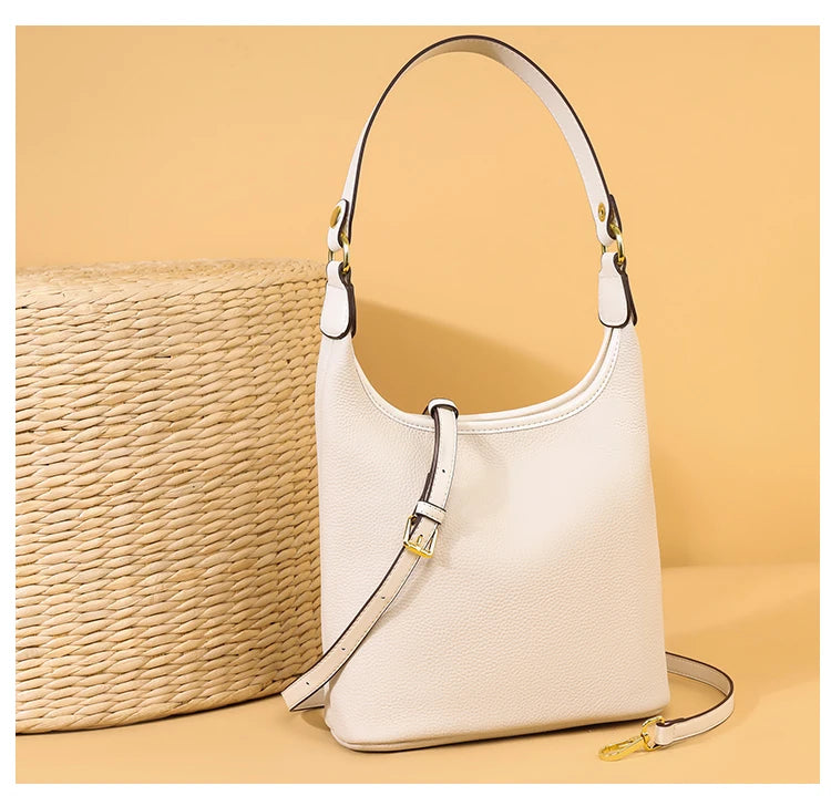 Luxury Soft Genuine Leather Women's Shoulder Crossbody Bags Designer Ladies Bucket Handbag Cow Leather Female Messenger Tote Sac