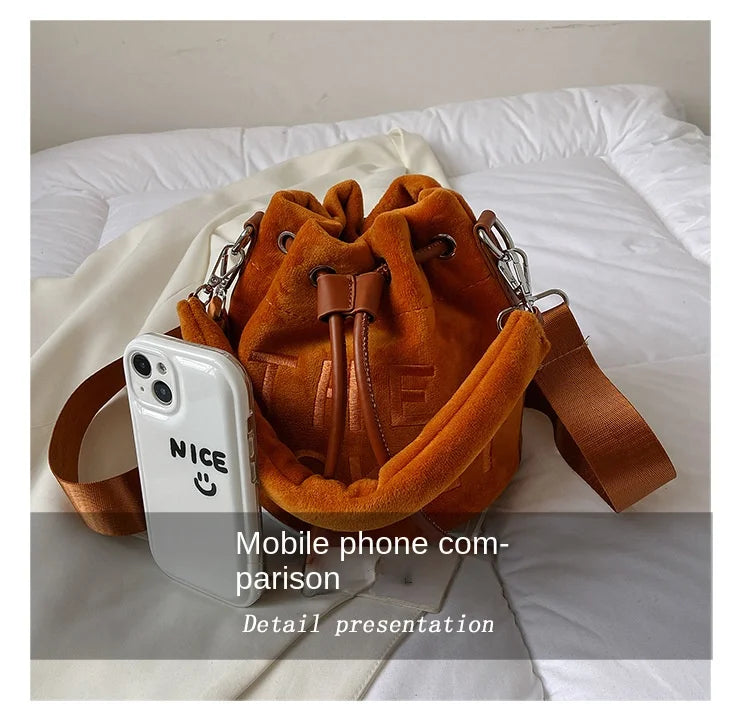 Velvet Bucket Bags for Women Fashion Purses and Handbags Designer Crossbody Bag Luxury Shoulder Bag New Satchel Lady Bag