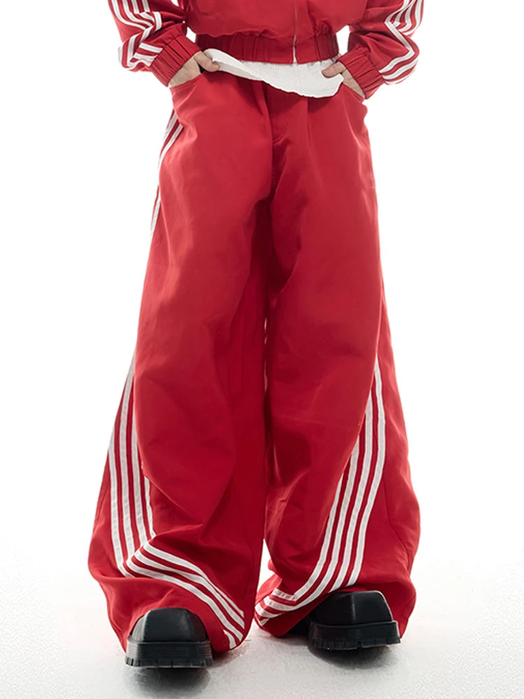 Mauroicardi Spring Cool Baggy White and Black Striped Wide Leg Pants for Mens Elastic Waist Luxury Designer Clothes Streetwear