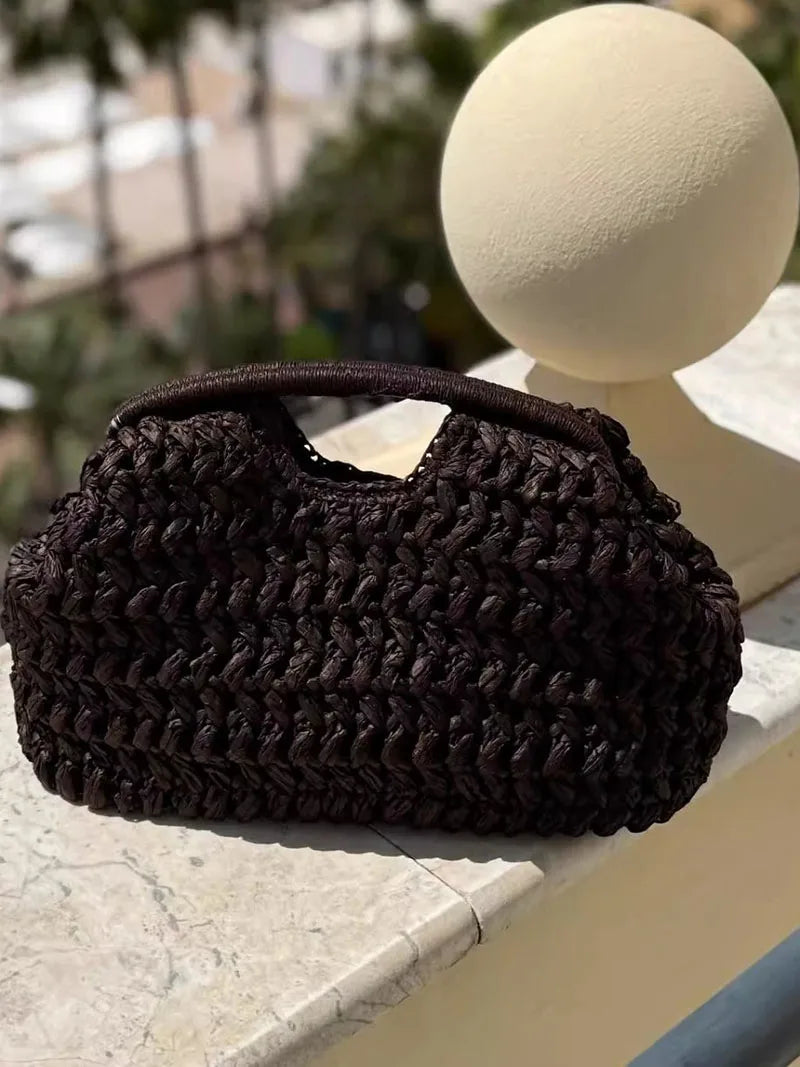 Elegant Ladies Chain Woven Handbag Straw Shoulder Bag Fashionable Raffia Crossbody Beach Bag Summer New Versatile Women's Bag
