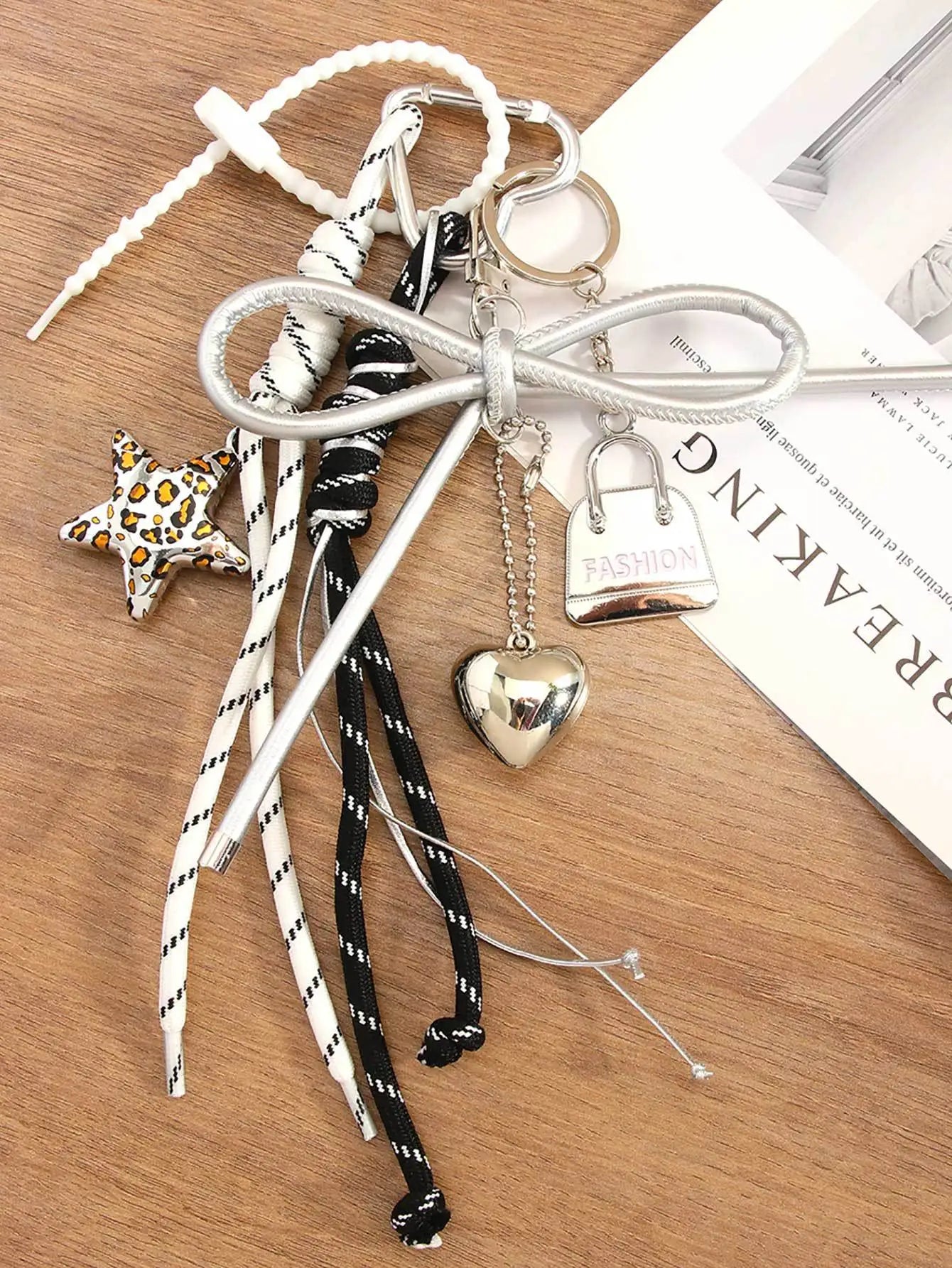 New Leopard Print Five-pointed Star Pendant Mini Bag Love Bow Braided Rope Bag Pendant Keychain High Sense Bag Accessories