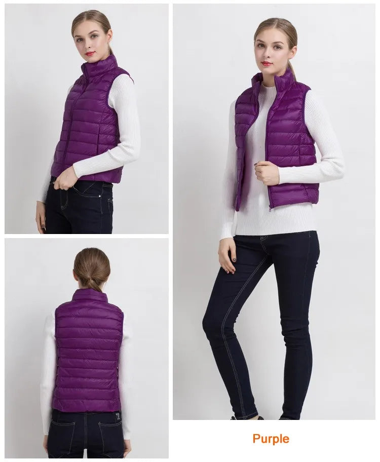 0-10 ℃ Femmes gilets automne hiver Ultra léger canard vers le bas gilet femme mince sans manches veste coupe-vent chaud bouffant gilet 4XL