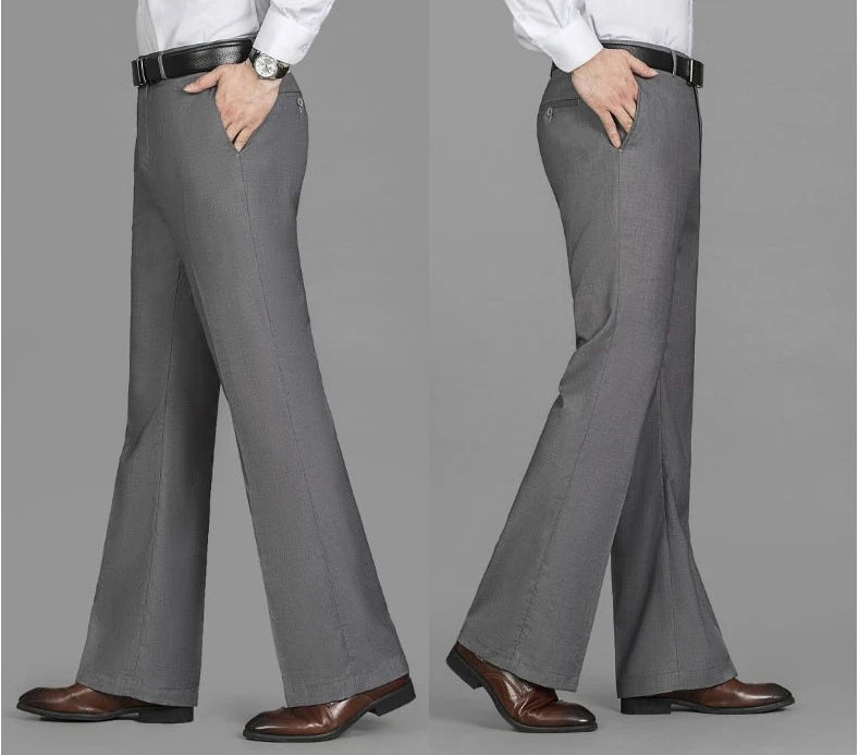 Business Trousers for Men Flared Social Tailoring Gray Bell Mouth Man Suits Pants Clothes Offer Fabric Fashion Classic Elegant