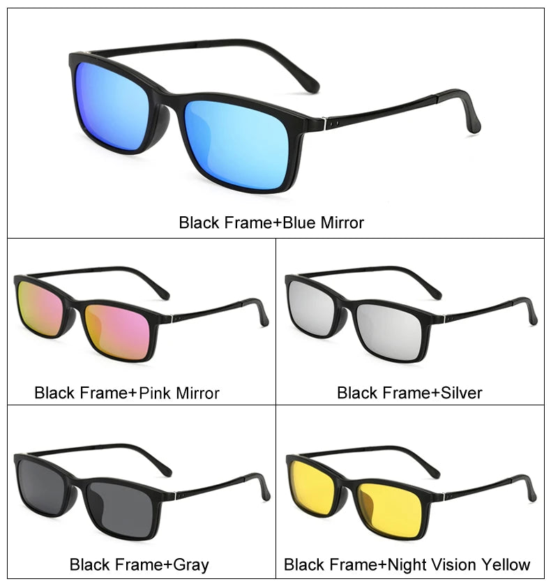 Ralferty – lunettes de soleil polarisées pour hommes et femmes, 5 en 1, Clip magnétique, lunettes de vue TR90, Prescription optique, montures, Clips magnétiques