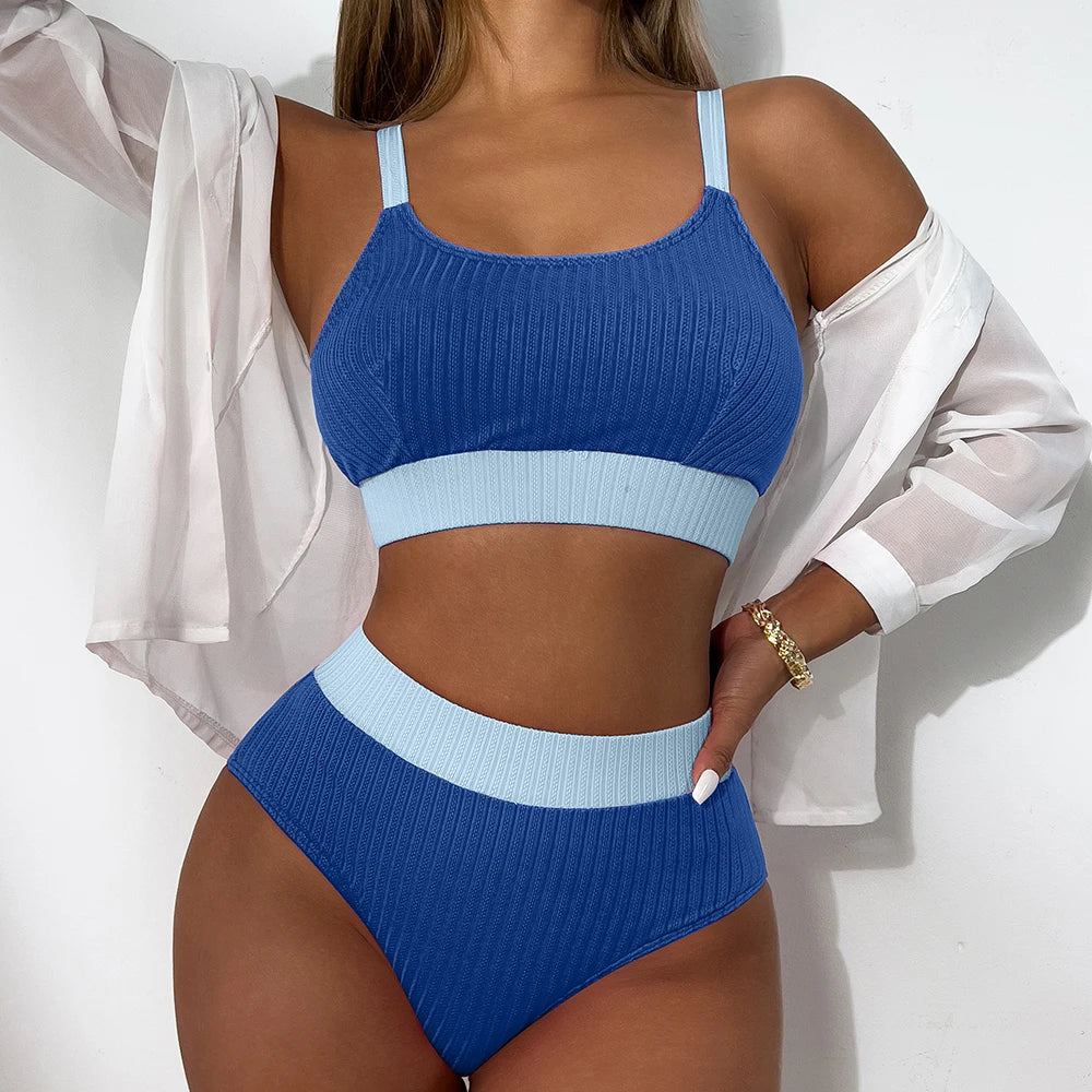 Strappy Bikinis 2025 Women High Waist Swimwear Female Sexy Swimsuit Solid Bathers Bathing Swimming Swim Suit Beachwear Summer