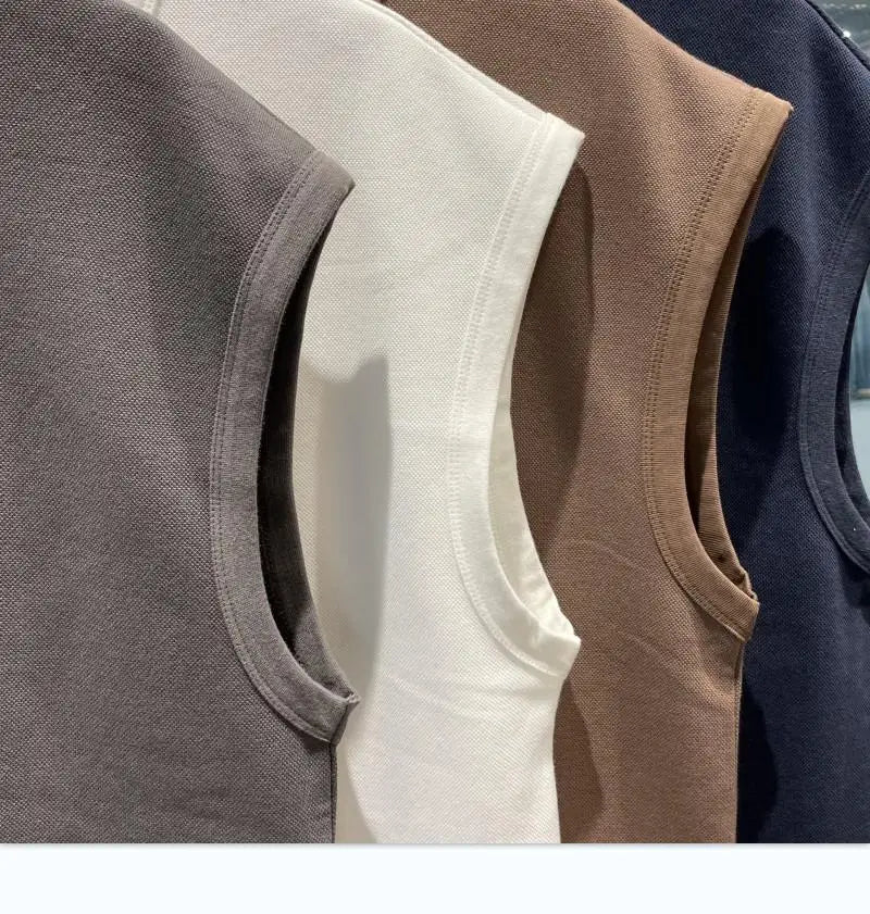 Trendy summer new waffle loose sports vest fitness sleeveless casual men's training solid color crew neck top