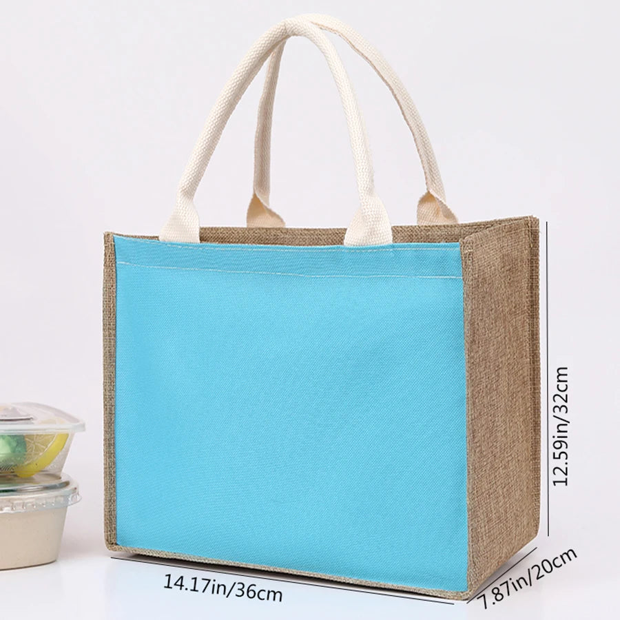Simple solid color large capacity women's handbag reusable imitation linen zipper handbag commuting bag shopping bag