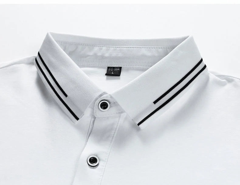 TFETTERS Men's Summer Polo Shirt Top Short Sleeve Turn Down Collar Solid Color Cotton White Casual T Shirt for Men Clothes