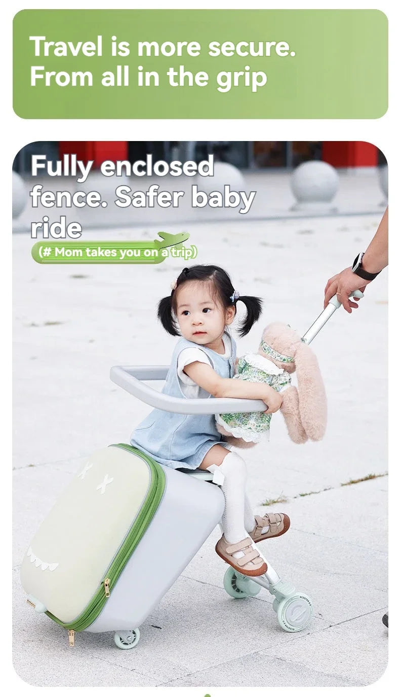 Kids' Travel Trolley Suitcase Mountable on Plane with Spinner Wheels Luggage Ride and Walk The Baby's Suitcase Folding Stroller