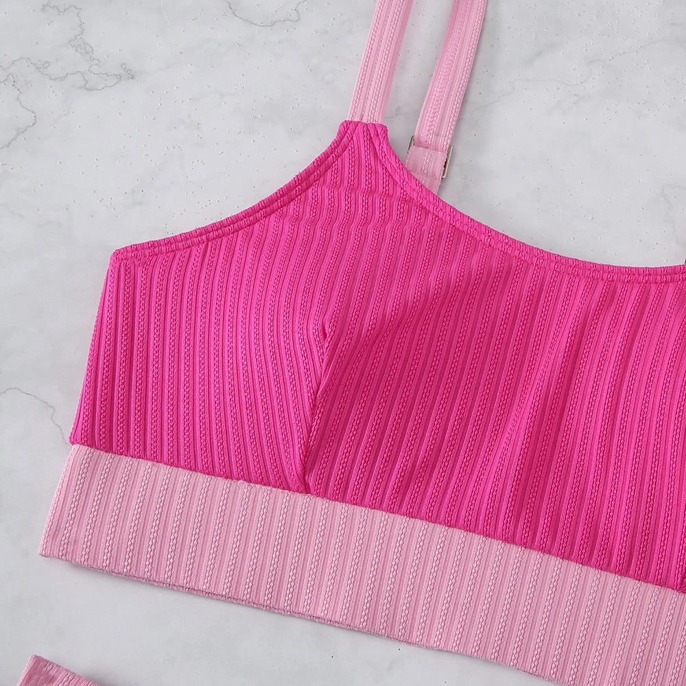 Strappy Bikinis 2025 Women High Waist Swimwear Female Sexy Swimsuit Solid Bathers Bathing Swimming Swim Suit Beachwear Summer