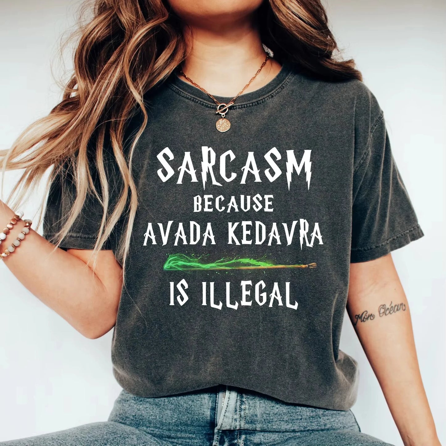 Retro Magic Wand Shirt Sarcasm Because Avada Kedavra Is Illegal Shirt Washed Tee Cotton Shirt Women Y2K Tops Girl Clothing