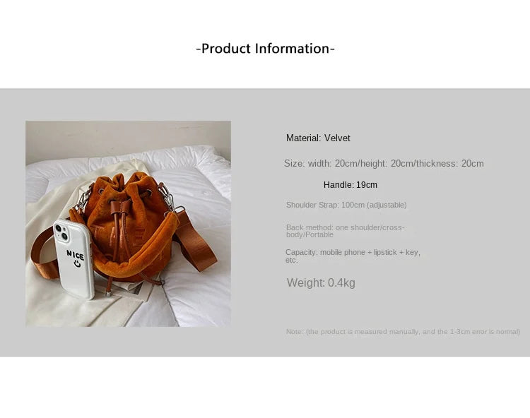 Velvet Bucket Bags for Women Fashion Purses and Handbags Designer Crossbody Bag Luxury Shoulder Bag New Satchel Lady Bag