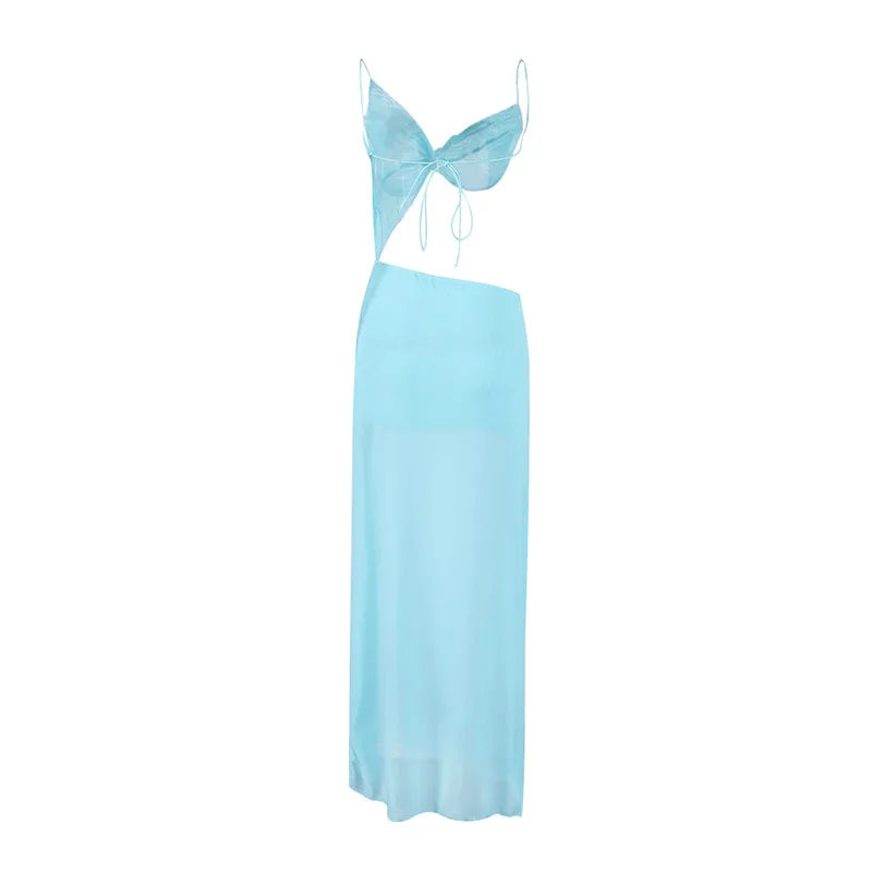 Sexy Backless lace Up Long Dress Women Elegant Sleeveless Side Split Off Shoulder Dresses Female 2025 Summer Beach Party Robes