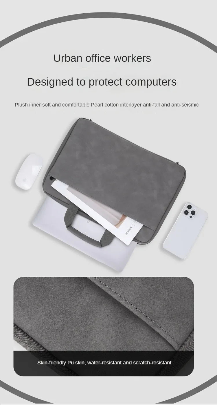 Fully Opening and Closing PU Sheepskin Leather Laptop Bag Suitable for 13-16 Inches Feel Splashproof and Shockresistant
