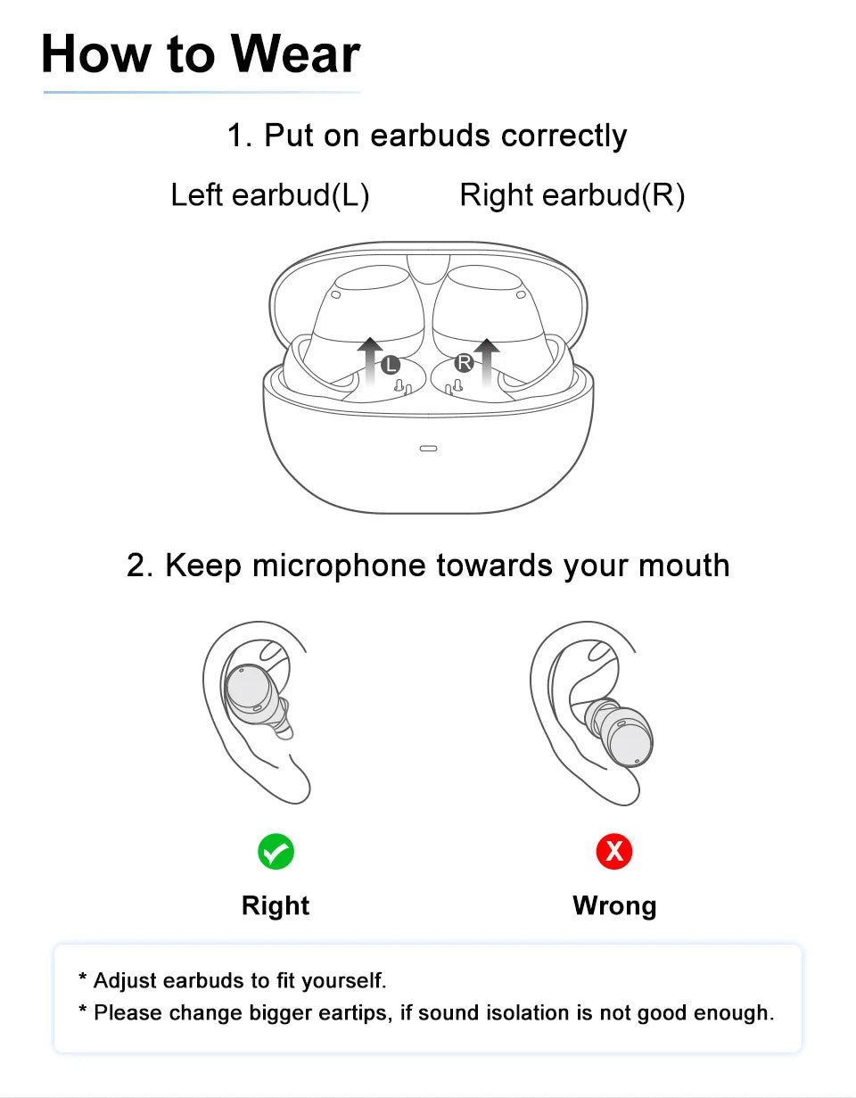 QCY HT07 ANC Wireless Earphones 40dB Active Noise Cancelling Headphones 6 Mic AI HD Call Bluetooth 5.2 TWS Earbuds 32H Playback