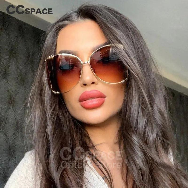 45476 lunettes de soleil carrées surdimensionnées femmes monture en métal mode luxe cadre creux marque lunettes de soleil femme dégradé nuances