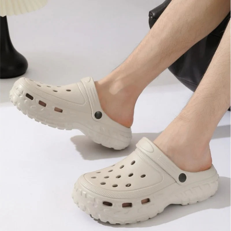 Summer Men's Thick Sole Clogs Beach Platform Sandals Outdoor EVA Non slip Slides Man Street Leisure Slippers Black Garden Shoes