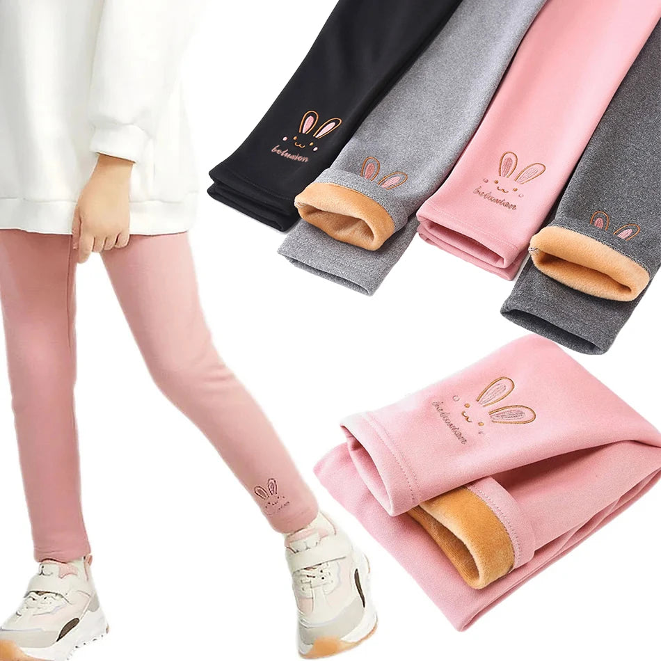 Leggings pour filles de 3 à 8 ans, pantalons lapin pour bébés, collants thermiques pour enfants, doublure polaire, à la mode, bas décontracté, automne et hiver