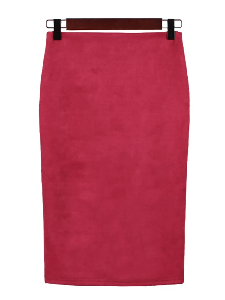 Jupe crayon mi-longue en daim multicolore pour femmes, Sexy, mode, élastique, taille haute, bureau, moulante, Saias, 2024