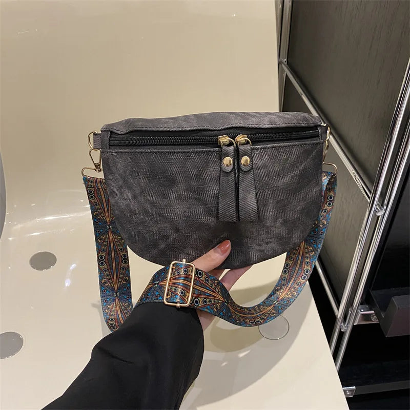 Stylish Hobo Solid Color Satchel Luxury Designer Chest Bag Women's PU Leather Waist Bags Wide Strap Fashion Fanny Shoulder Pack