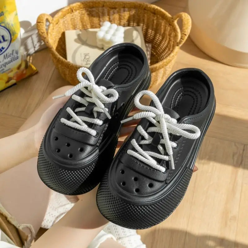 Women Fashion Clogs Lace-up Platform Slippers Summer Shoes Soft EVA Anti-slip Female Beach Street Slides Thick Sole Sandals