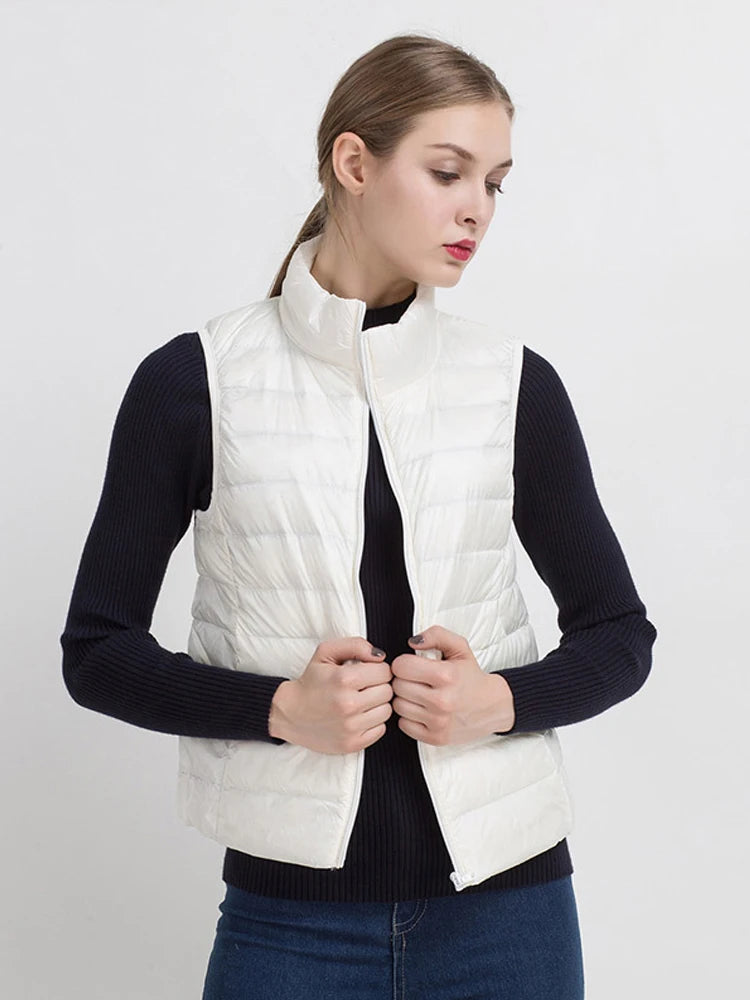 0-10 ℃ Femmes gilets automne hiver Ultra léger canard vers le bas gilet femme mince sans manches veste coupe-vent chaud bouffant gilet 4XL