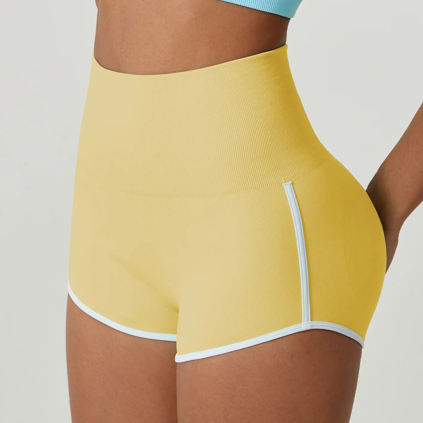 Women Gym Shorts White Edge Athletic Butt Lifting Workout Biker High Waist Yoga Pants Leggins Sports Fitness Three-Pantsy Tights