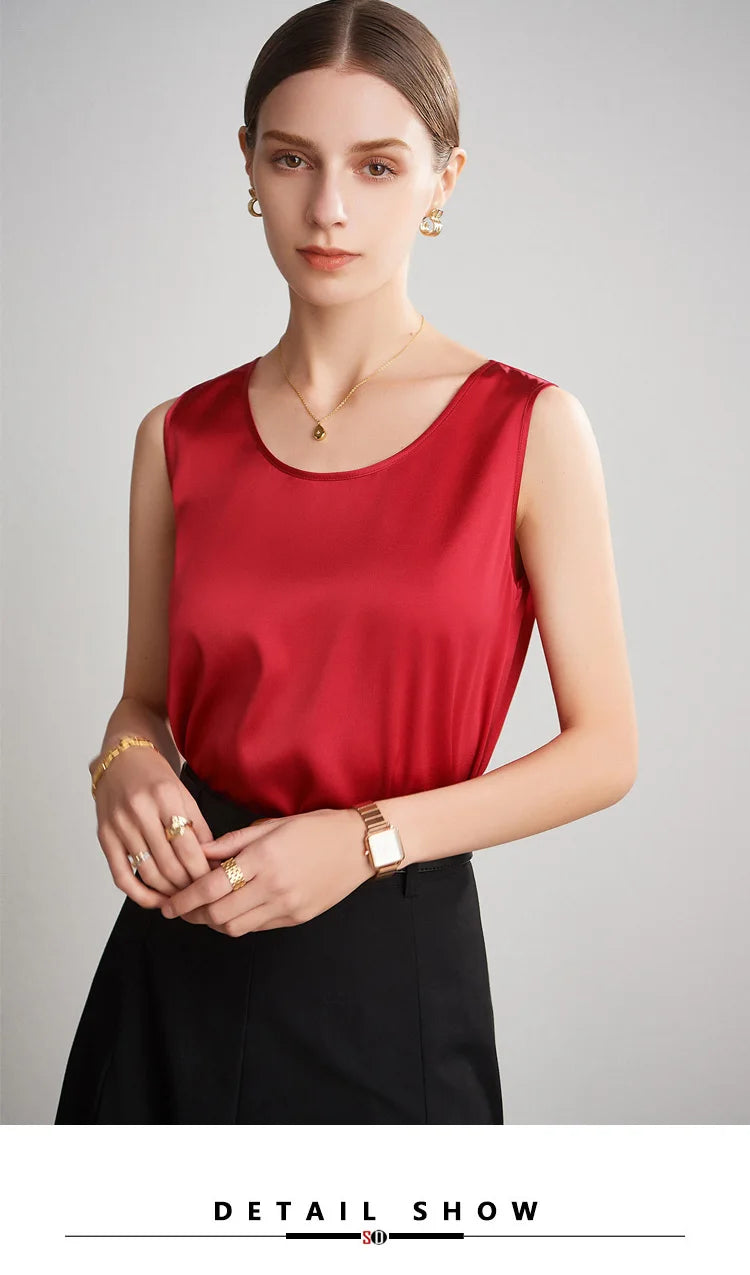 SuyaDream. Débardeur basique confortable pour femmes, 100% soie véritable, t-shirt Chic sans manches à col rond, gilets d'été solides 2025, blanc, rose, Beige