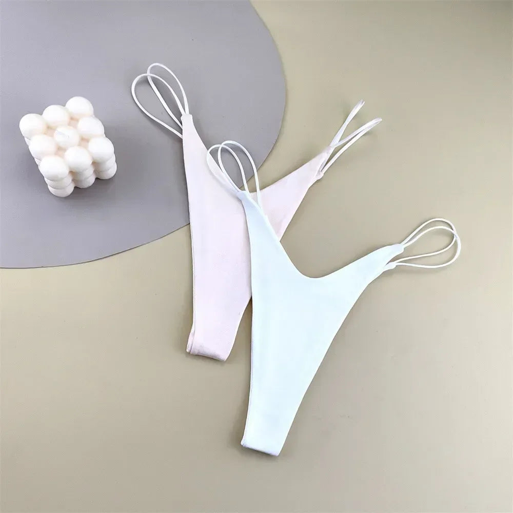 2PCS/Set Strappy Plus Size Two Layers Cotton G Strings Panties for Women Low Rise Solid Color Pink Thong Tanga Underwear