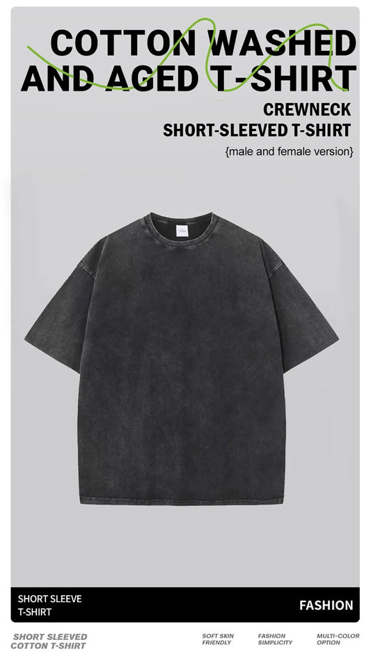 Cotton Washed T-Shirts Trend Distressed Loose Tees Los Angeles 1996 Printing Short Sleeve Summer  Clothes