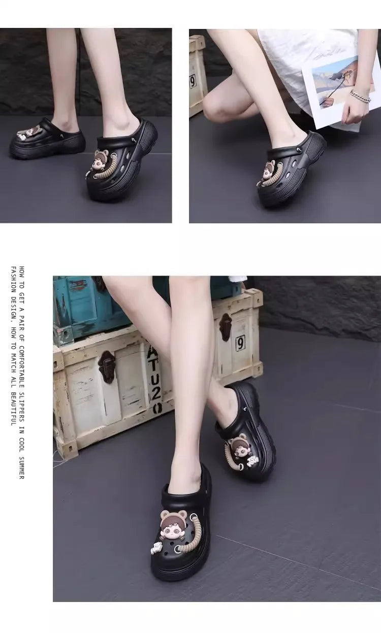 New summer cute little person hole shoes women's shoes breathable thick sole comfortable slippers beach shoes sandal Platform