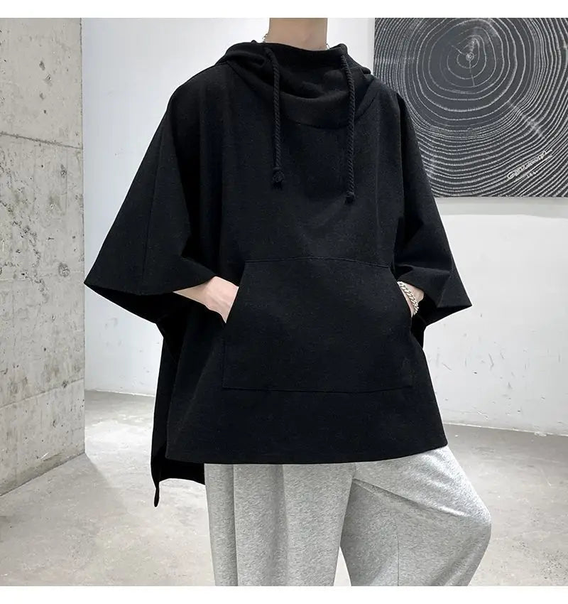 Fashion Irregular Batwing Sleeve Hoodies Sweatshirts Men Clothing 2025 Spring Summer Loose Casual Tops Asymmetrical Sweatshirts