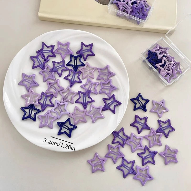 50pcs Colorful Kawaii Star Barrettes Y2K Sweet Girls BB Solid Star Hairclips Metal Snap Clip Headdress Hair Jewelry Gifts