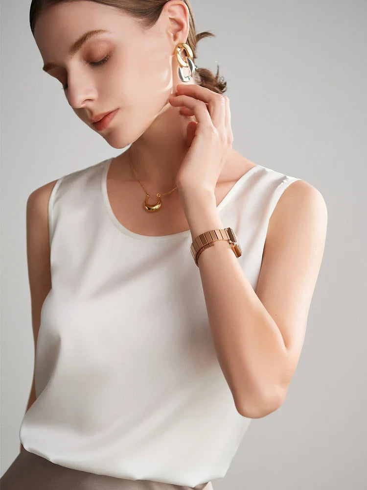 SuyaDream. Débardeur basique confortable pour femmes, 100% soie véritable, t-shirt Chic sans manches à col rond, gilets d'été solides 2025, blanc, rose, Beige