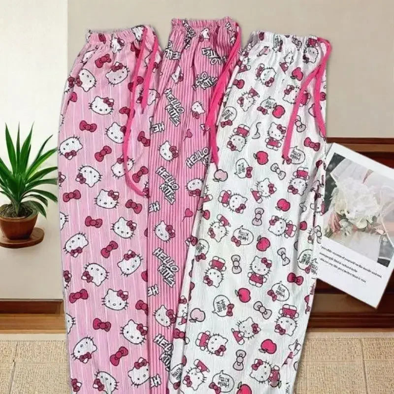 Spring Autumn Anime Hello Kitty Y2k Kawaii Pajamas Women Loose Cartoon Casual Home Pants Fashion Trousers Girl Pajama Pants Gift
