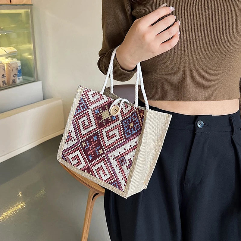 Canvas Bags For Women Shoulder Bag Retro Casual Tote Handbags Ethnic Style Large Capacity Hand Bags Japanese Style Student Bag