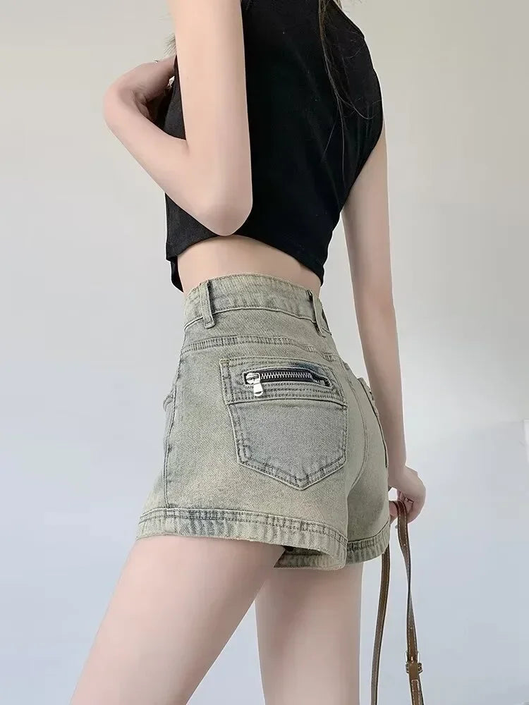 Women's Stretchy Jeans Summer 2025 - High-Waisted American Spicy Shorts with Slimming Straight Leg and A-Line Cut Shorts
