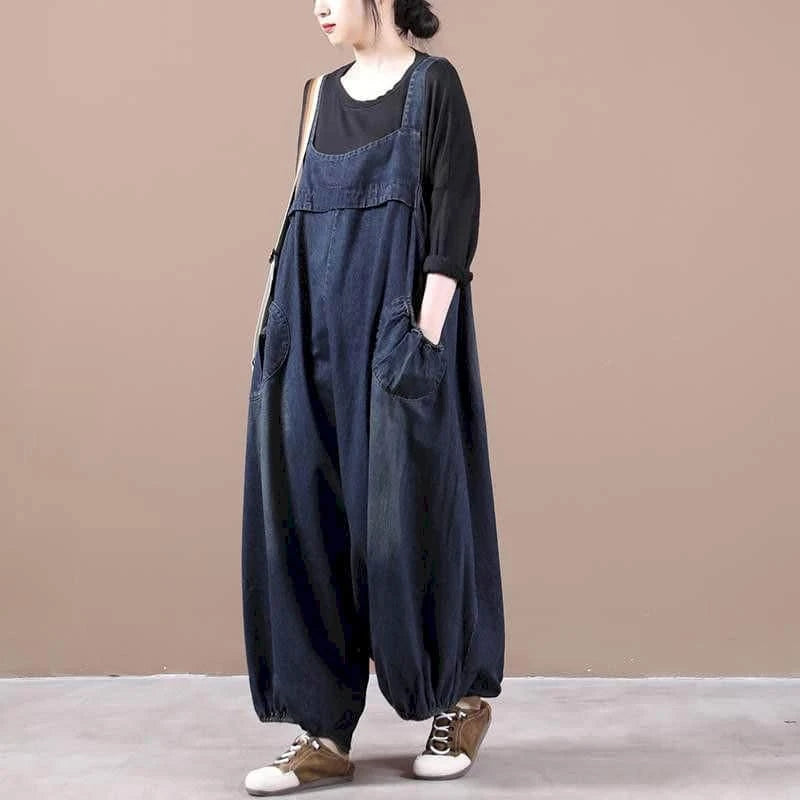 Oversized Denim Jumpsuits for Women Korean style Playsuit Wide Leg Pants Loose Trousers Overalls for Women Clothes One-piece