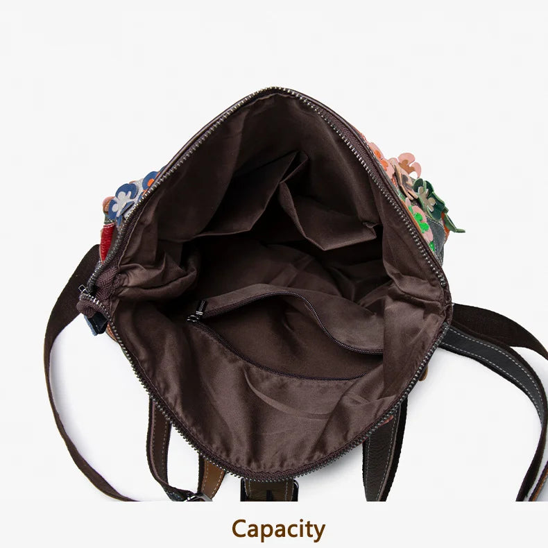 Handmade bag, three-dimensional floral romantic backpack, colorful patchwork retro backpack, luxurious travel experience