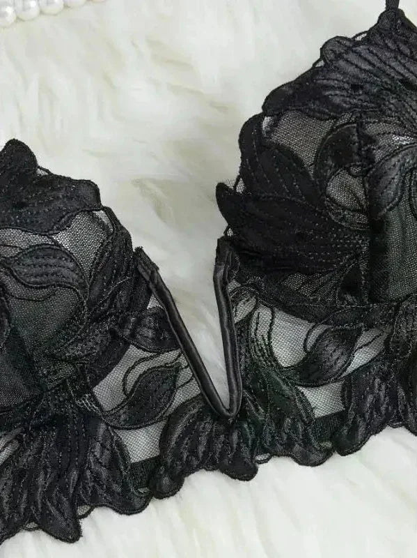 Fairy Lingerie Floral Valentine Charming Brief Panty Underwear Sexy Nighty Fancy V Underwear Brief Set for Lady See Through Bra