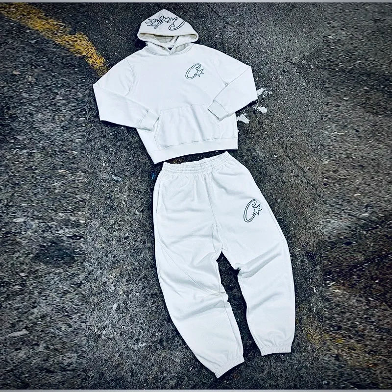 Harajuku couples Clothing set Street retro Gothic tracksuit Y2K Trend Hip Hop personality pattern embroidery oversized tracksuit