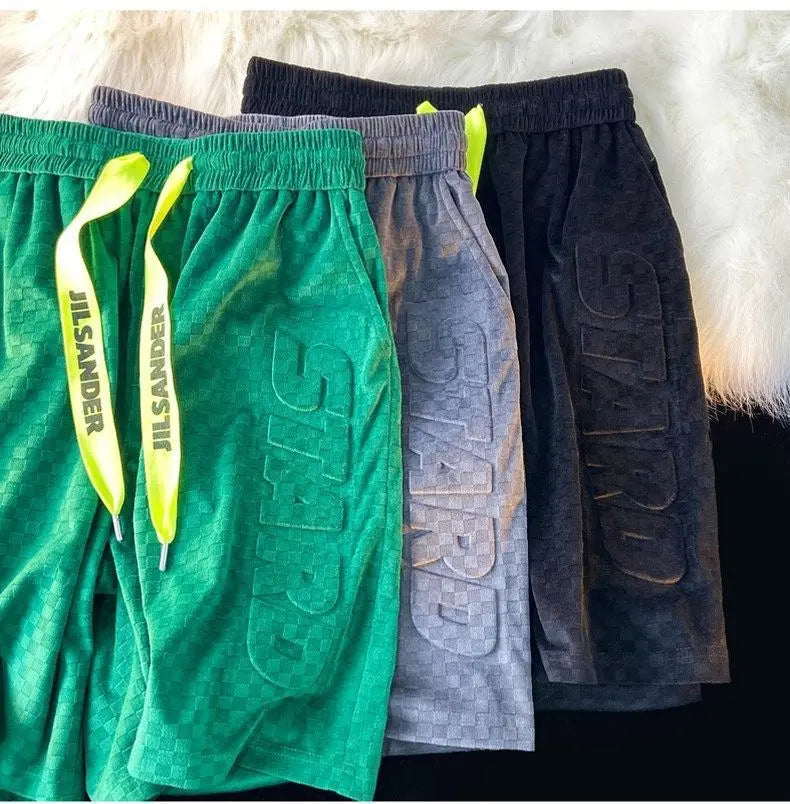 High Street Foam Letter Velvet Shorts Men's Fashion Casual Summer Loose Sports Shorts