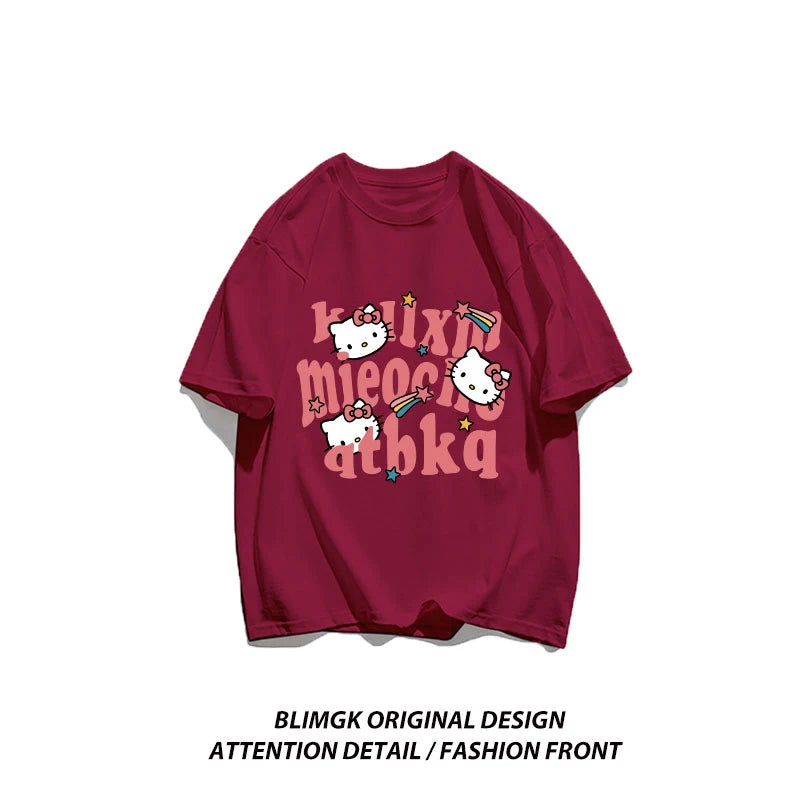Hello kt Sweet Academy Style Women Tshirt Samio Originality Tshirt Letter Fashion T Shirt Personality Normcore Short Sleeved