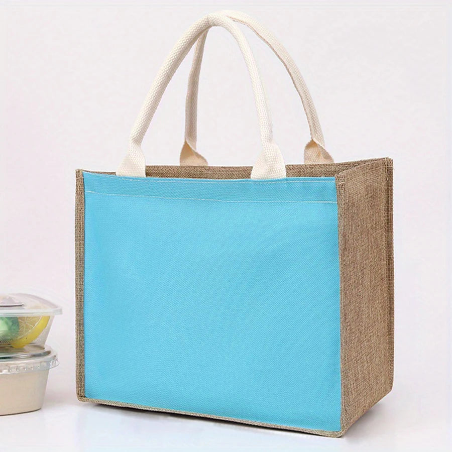 Simple solid color large capacity women's handbag reusable imitation linen zipper handbag commuting bag shopping bag