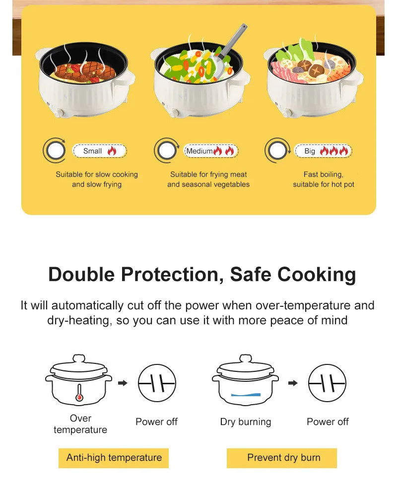 Electric MultiCooker Multifunctional Rice Cooker Frying Pan Non-stick Cookware Multi Soup Hotpot for Kitchen 1.7L/2.7L/3.2L