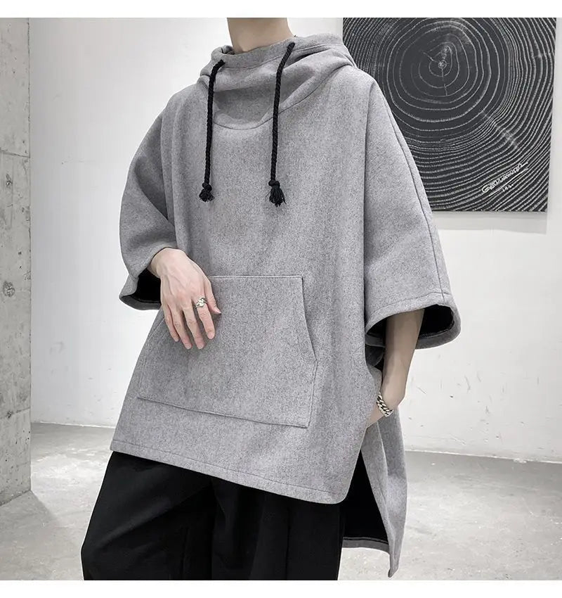 Fashion Irregular Batwing Sleeve Hoodies Sweatshirts Men Clothing 2025 Spring Summer Loose Casual Tops Asymmetrical Sweatshirts