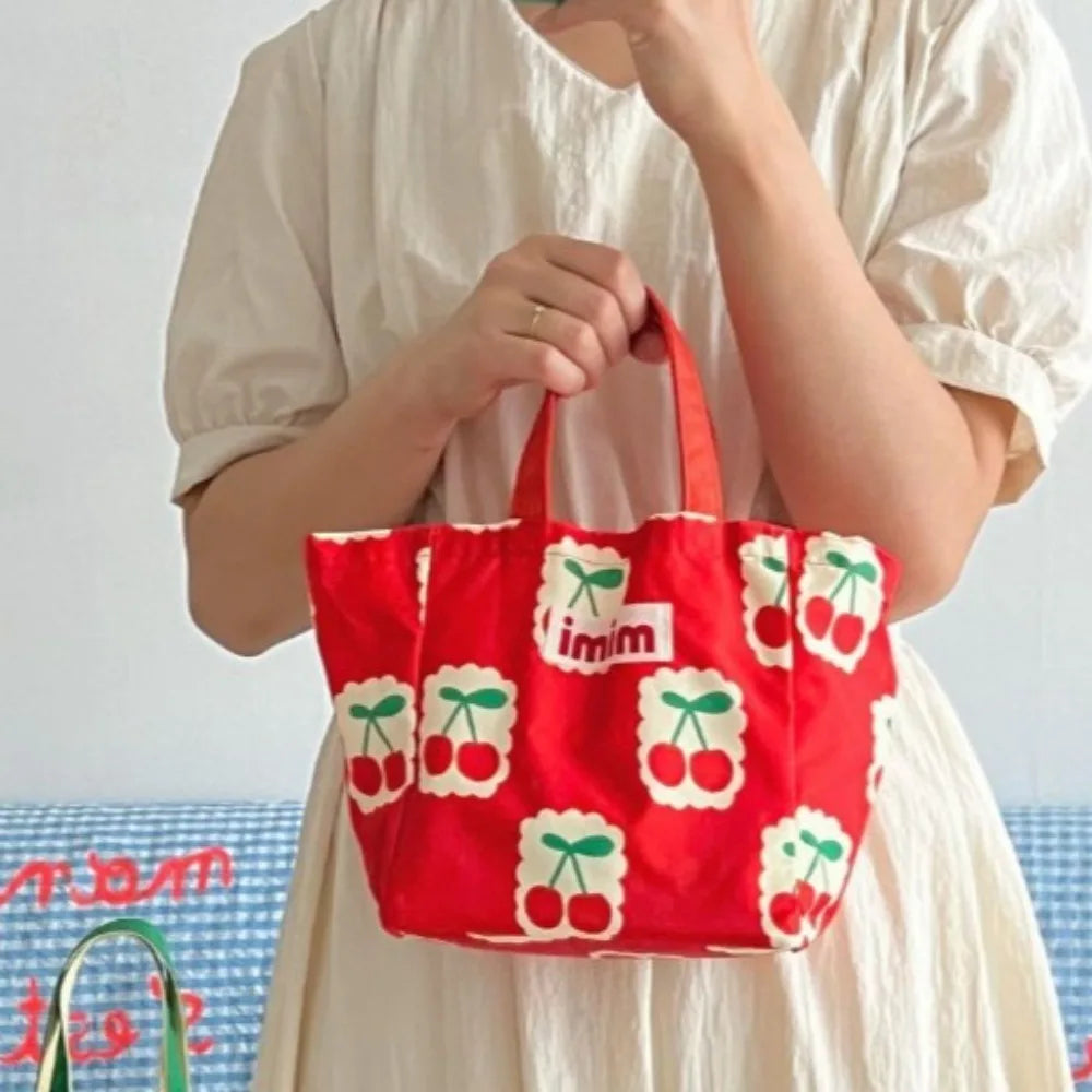Cute Print Oxford Cloth Storage Bag Square Shape Beach Bag Large Capacity Lunch Bag Portable Shoulder Bag Creative Handbag