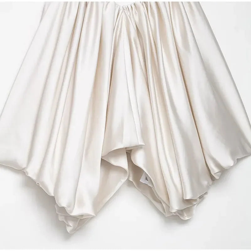 Elegant Satin Sling Top Pants Set Women V-neck Single Breasted Waistcoat Wide Leg Trousers 2025 Summer Lady Street 3 Piece Suits
